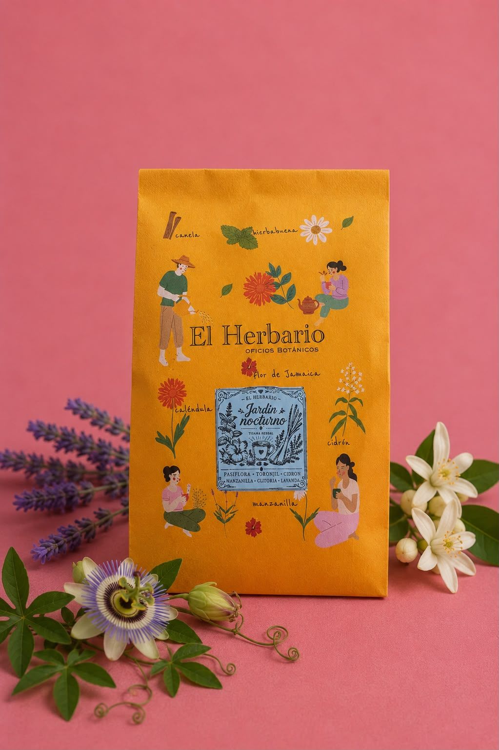 Bolsa de tisana de El Herbario entre flores